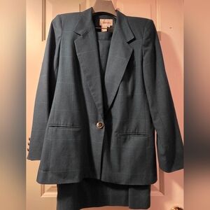 VINTAGE Worthington Teal Blazer And Skirt with Check Pattern